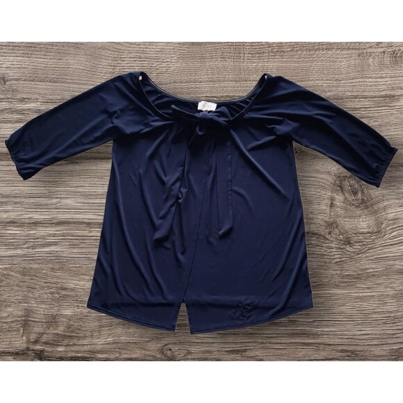 LAUNDRY BY SHELLI SEGAL Women’s Top Off The Shoulder Wrap Blouse Blue Medium - Picture 1 of 8